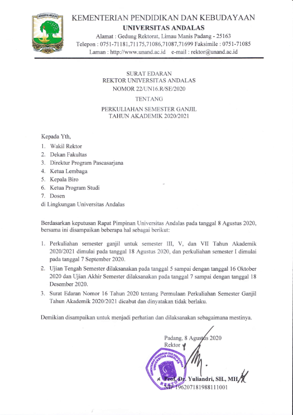 SE Rektor Nomor 22 Perkuliahan Ganjil 2020 2 001