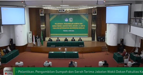 Universitas Andalas -  Pelantikan, Pengambilan Sumpah dan Serah Terima Jabatan Wakil Dekan Fakultas Keperawatan, senin 04 April 2020- Convention Hall