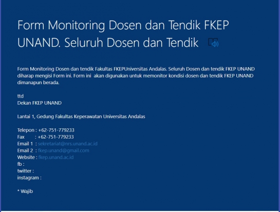 Form Monitoring Dosen dan Tendik FKEP UNAND. Seluruh Dosen dan Tendik